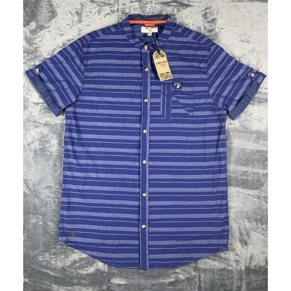 Triple Five Soul NYC Men's Large Blue Button up Short Sleeve Casual Shirt NWT